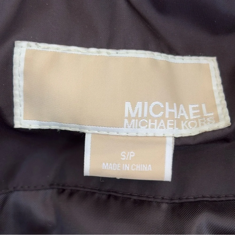 Michael Kors Zip Front Mid Length Parka Coat Removeable Hood Chocolate Brown S